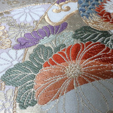 Load image into Gallery viewer, BB10051AD Silk Obi Fabric Phoenix White Gold 48.4x10.6in(123x27cm)
