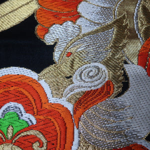 BB10071AF Silk Obi Fabric Phoenix Black Gold 46.1x10.6in(117x27cm)