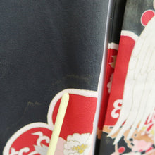 Load image into Gallery viewer, Furisode Vintage(1920-1950) Black Crane Birds Silk #11105Z1
