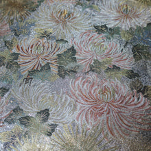 Load image into Gallery viewer, BB10011AB Silk Obi Fabric Chrysanthemum Butterfly Gold Silver 84.6x11.0in(215x28cm)
