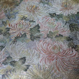 BB10011AB Silk Obi Fabric Chrysanthemum Butterfly Gold Silver 84.6x11.0in(215x28cm)