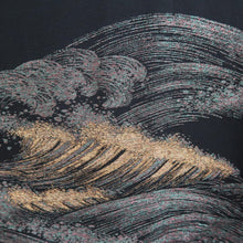 Load image into Gallery viewer, Haori Jacket Vintage(1950-1980) Black Gold Silver Wave Silk #10980F3
