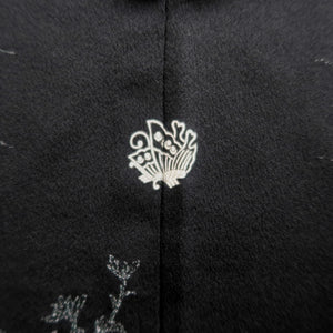 Haori Jacket Vintage(1950-1980) Black Silver Chrysanthemum Plum blossom Wave Silk #9878B3