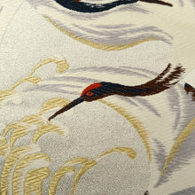 Load image into Gallery viewer, Fukuro Obi Vintage(1950-1980) White Silver Gold Crane Birds Silk BB319V8
