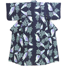 Load image into Gallery viewer, Yukata Vintage(1950-1980) Navy Peppermint Green Butterfly Cotton #10754D3
