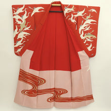 Load image into Gallery viewer, Kimono Vintage(1920-1950) Red White Gold Crane Birds Silk #9669J3
