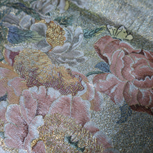 Load image into Gallery viewer, BB10011AB Silk Obi Fabric Chrysanthemum Butterfly Gold Silver 84.6x11.0in(215x28cm)
