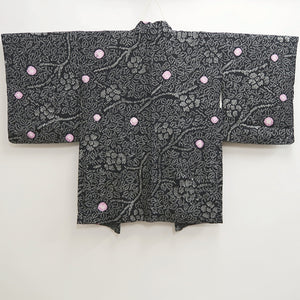 Haori Jacket Vintage(1950-1980) Black Shibori Flower Branch Silk #10033C4