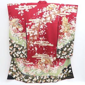 Furisode Red Gold Sakura Cherry Blossom Tall Silk #9686J4