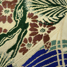 Load image into Gallery viewer, Maru Obi Vintage(1920-1950) Beige Green Butterfly Phoenix Pine Tree Silk BB279V6
