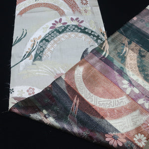 BB10041AD Silk Obi Fabric Crane Birds Gold Black 84.6x11.0in(215x28cm)