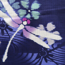 Load image into Gallery viewer, Yukata Navy Dragonfly Cotton #10744D3
