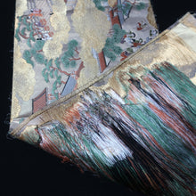 Load image into Gallery viewer, BB10061AE Silk Obi Fabric Townscape Gold 38.2x11.0in(97x28cm)
