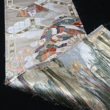 Load image into Gallery viewer, BB10051AD Silk Obi Fabric Phoenix White Gold 48.4x10.6in(123x27cm)
