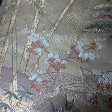 Load image into Gallery viewer, BB10001AB Silk Obi Fabric Crane Birds Bamboo Gold 57.9x11.0in(147x28cm)
