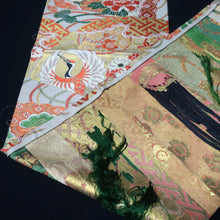 Load image into Gallery viewer, BB10031AC Silk Obi Fabric Vintage(1920-1950) Crane Birds Red Green 76.0x11.4in(193x29cm)
