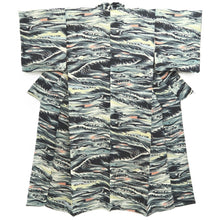 Load image into Gallery viewer, Kimono Vintage(1950-1980) Black Gray Storm Curling Wave Silk #10776D4
