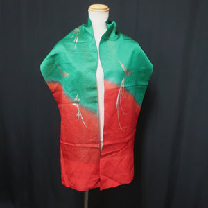 Silk Japanese Obiage Bird Green Red 66.1x11.4in(168x29cm) A#10042