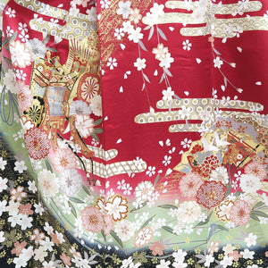 Furisode Red Gold Sakura Cherry Blossom Tall Silk #9686J4