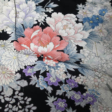 Load image into Gallery viewer, KK1417B8 Silk Kimono Fabric Vintage(1950-1980) Plum blossom Black 66.5x13.8in(169x35cm)
