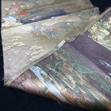 Load image into Gallery viewer, BB10001AB Silk Obi Fabric Crane Birds Bamboo Gold 57.9x11.0in(147x28cm)
