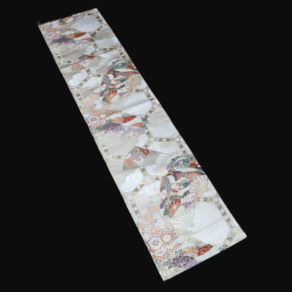 BB10052AD Silk Obi Fabric Phoenix White Gold 49.2x10.6in(125x27cm)