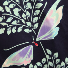 Load image into Gallery viewer, Yukata Vintage(1950-1980) Navy Peppermint Green Butterfly Cotton #10754D3

