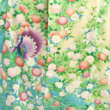 Load image into Gallery viewer, Furisode Pale Yellow Green Light Blue Peacock Tall Silk #10551B4

