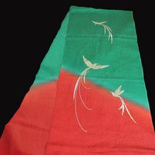 Load image into Gallery viewer, Silk Japanese Obiage Bird Green Red 66.1x11.4in(168x29cm) A#10042
