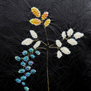 Haori Jacket Vintage(1950-1980) Black Shibori Flower Silk #9848B2