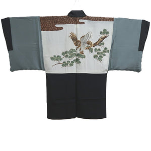 Men's Haori Vintage(1950-1980) Black Montsuki Eagle Silk #10281E4