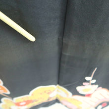 Load image into Gallery viewer, Furisode Vintage(1920-1950) Black Crane Birds Silk #11105Z1
