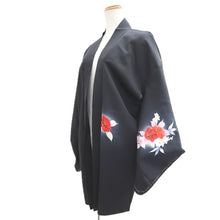 Load image into Gallery viewer, Haori Jacket Black Floral pattern Silk #11071A4

