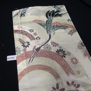 BB10042AD Silk Obi Fabric Crane Birds Gold Black 76.8x11.0in(195x28cm)
