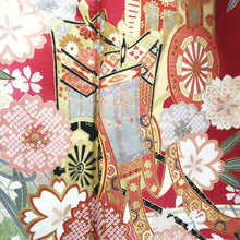 Load image into Gallery viewer, Furisode Red Gold Sakura Cherry Blossom Tall Silk #9686J4
