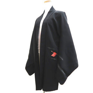 Haori Jacket Vintage(1950-1980) Black Crane Birds Silk #9989C2