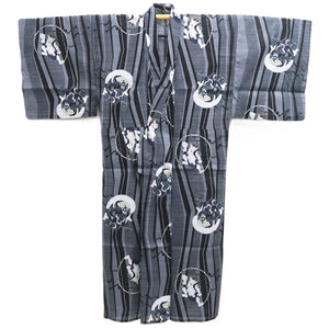 Men's Yukata Black Gray Fujin Raijin Wind God Thunder God Cotton #10359F3