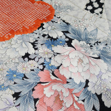 Load image into Gallery viewer, KK1417B8 Silk Kimono Fabric Vintage(1950-1980) Plum blossom Black 66.5x13.8in(169x35cm)
