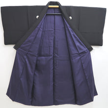 Load image into Gallery viewer, Men&#39;s Kimono Vintage(1950-1980) Black Montsuki Habutae Silk #9969C1
