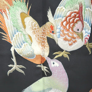 Tomesode Vintage(1950-1980) Black Bird Embroidery Silk #10401A1
