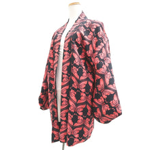 Load image into Gallery viewer, Haori Jacket Black Reddish Pink Butterfly Silk #10791D5
