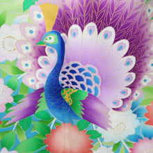 Load image into Gallery viewer, Furisode Pale Yellow Green Light Blue Peacock Tall Silk #10551B4
