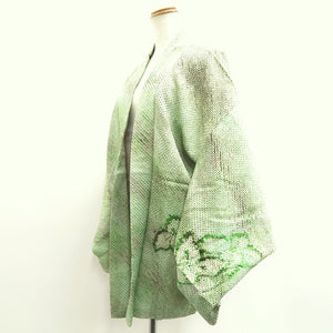 Haori Jacket Vintage(1950-1980) Light Green Full Shibori Flower Silk #10214E1