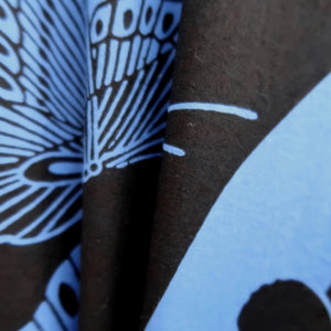 Yukata Vintage(1950-1980) Light Blue Black Butterfly Cotton #10482A5