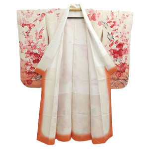 Furisode White Pink Plum blossom Branch Silk #10541B3