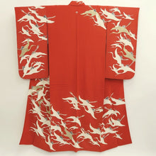 Load image into Gallery viewer, Kimono Vintage(1920-1950) Red White Gold Crane Birds Silk #9669J3
