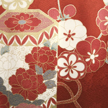 Load image into Gallery viewer, Furisode Red White Gold Noshi Peony Tall Silk #9696J4
