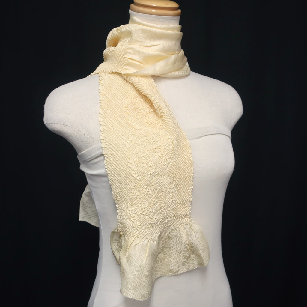 Silk Japanese Obiage Shibori Light Beige 45.7x5.9in(116x15cm) A#10023