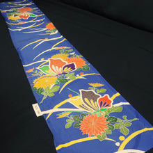 Load image into Gallery viewer, KK1378B7 Silk Kimono Fabric Vintage(1950-1980) Butterfly Blue 76.0x11.8in(193x30cm)
