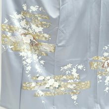 Load image into Gallery viewer, Kimono Blueish Gray Cherry Blossom Chrysanthemum Tall Silk #9933B5
